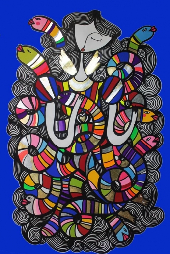 Sonke - Blue with snakes - art contemporain